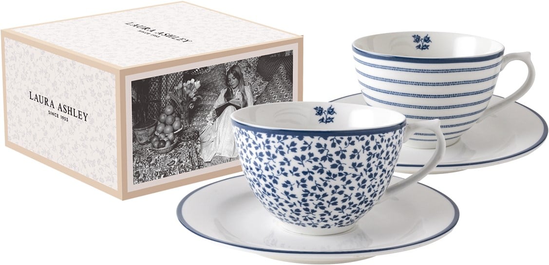 Laura Ashley Blueprint Collectables - Geschenkset  2 Tassen 26cl mit Untersetzer